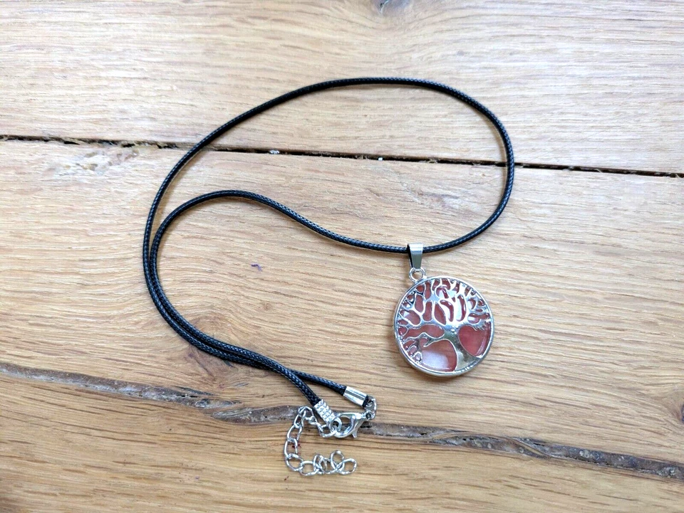 COLLAR COLGANTE ÁRBOL DE LA VIDA PLATA CON PIEDRA ROSA/ROSA - IMPRESIONANTE - FABULOSO REGALO Foto 3 de 4