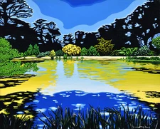 Alex Nizovsky – YELLOW LAKE 2 – Abstracted Landscape Painting Pop Art 30"x24"