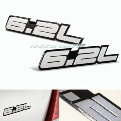 2x Bumper/Trunk/Hood/Engine 6.2L Border Aluminum Emblem Decal Sticker Badge