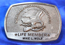 VINTAGE BELT BUCKLE North American Hunting Club Life Member Personalized 1981
