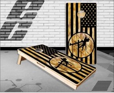 Lineman Burnt Flag 2 Cornhole Boards Bean Bag Toss Game