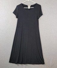 Peony Black Geometric SS Midi Shift Dress Women’s Medium Nylon Stretch