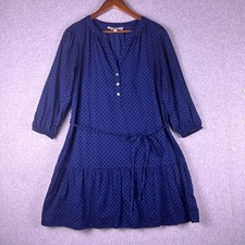 LOFT Dress Womens S Navy Swiss Dot Eyelet Boho Peasant 3/4 Sleeve Tie Waist NWOT