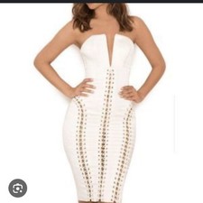 House of CB Strapless White Dress with Gold Accents