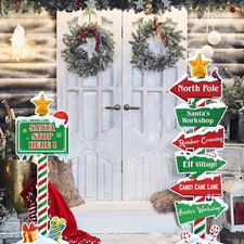 7 Pcs Christmas North Pole Yard Signs Christmas Party Welcome Sign Stakes Xma...