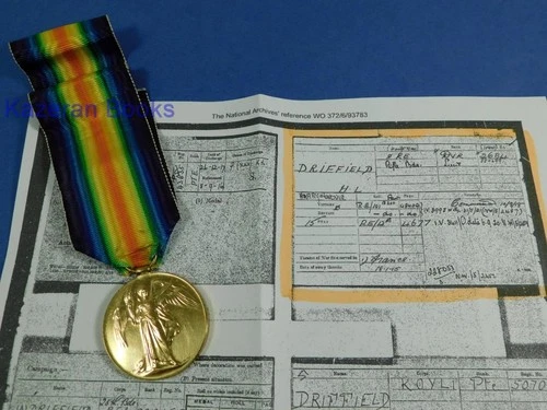 WW1 World War One British Military Victory Medal 2634 DVR H Driffield RE Commis