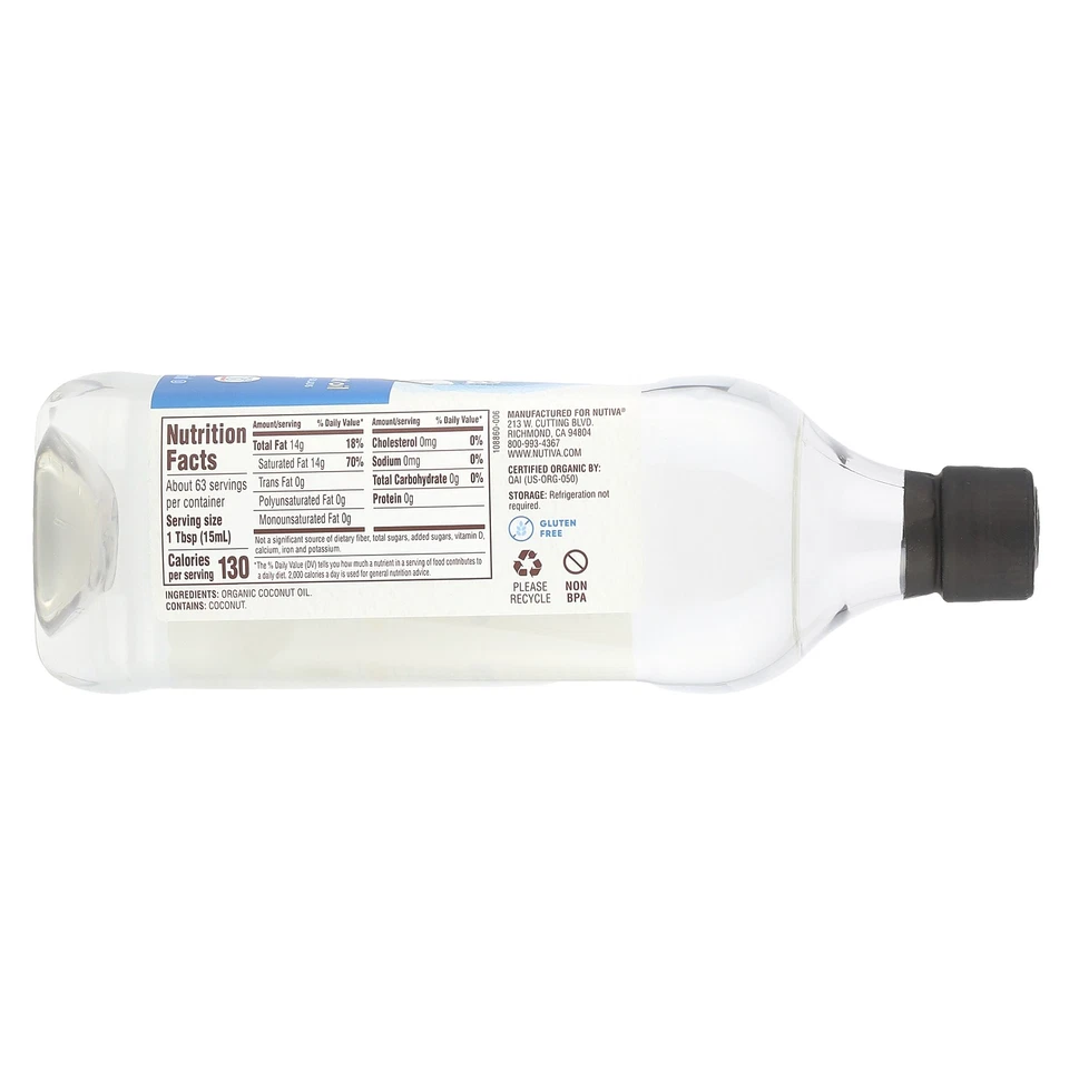 Aceite de coco líquido orgánico Nutiva Classic 32 fl oz 946 ml sin hexano, sin OGM, Foto 2 de 3