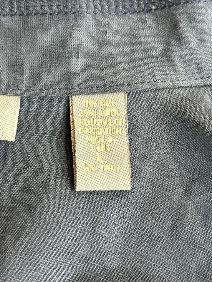 Chaqueta Blazer Kate Hill Azul 71% Seda 29% Lino Frente Abierto Manga 3/4 Talla Grande Foto 4 de 4