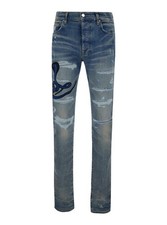 Amiri Light Blue Snake Patch Skinny Ripped Jeans - 38