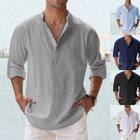Chemise homme coton pour lin mélangé manches longues avec col montant pour
