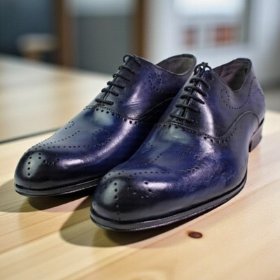 Ivan Troy Alberto Blue Italian Oxford Leather Shoes For Men's / Made in Italy
