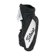 Titleist Golf Cart Bag 3 Way 2 Pocket Leather Grain Black White Vintage