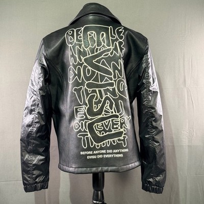 EVISU Jacket Men L Heritage Daicock Graphic Sherpa Moto Streetwear Y2K Skate