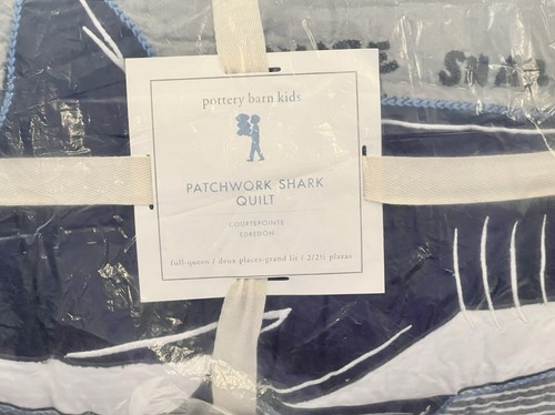 NEW Pottery Barn Kids Patchwork Shark Full/Queen Quilt, Ocean, Nautical - Picture 2 of 5