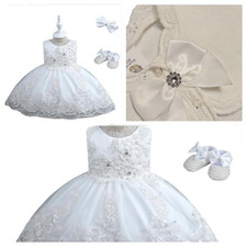 Taufkleid Baby 62 68 3-6M Babykleid Taufe Party Stirnband Bolero Schuhe Mädchen 