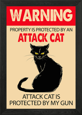 Vorsicht vor Katze lustiges gerahmtes Wandbild Poster Leinwanddruck Bild