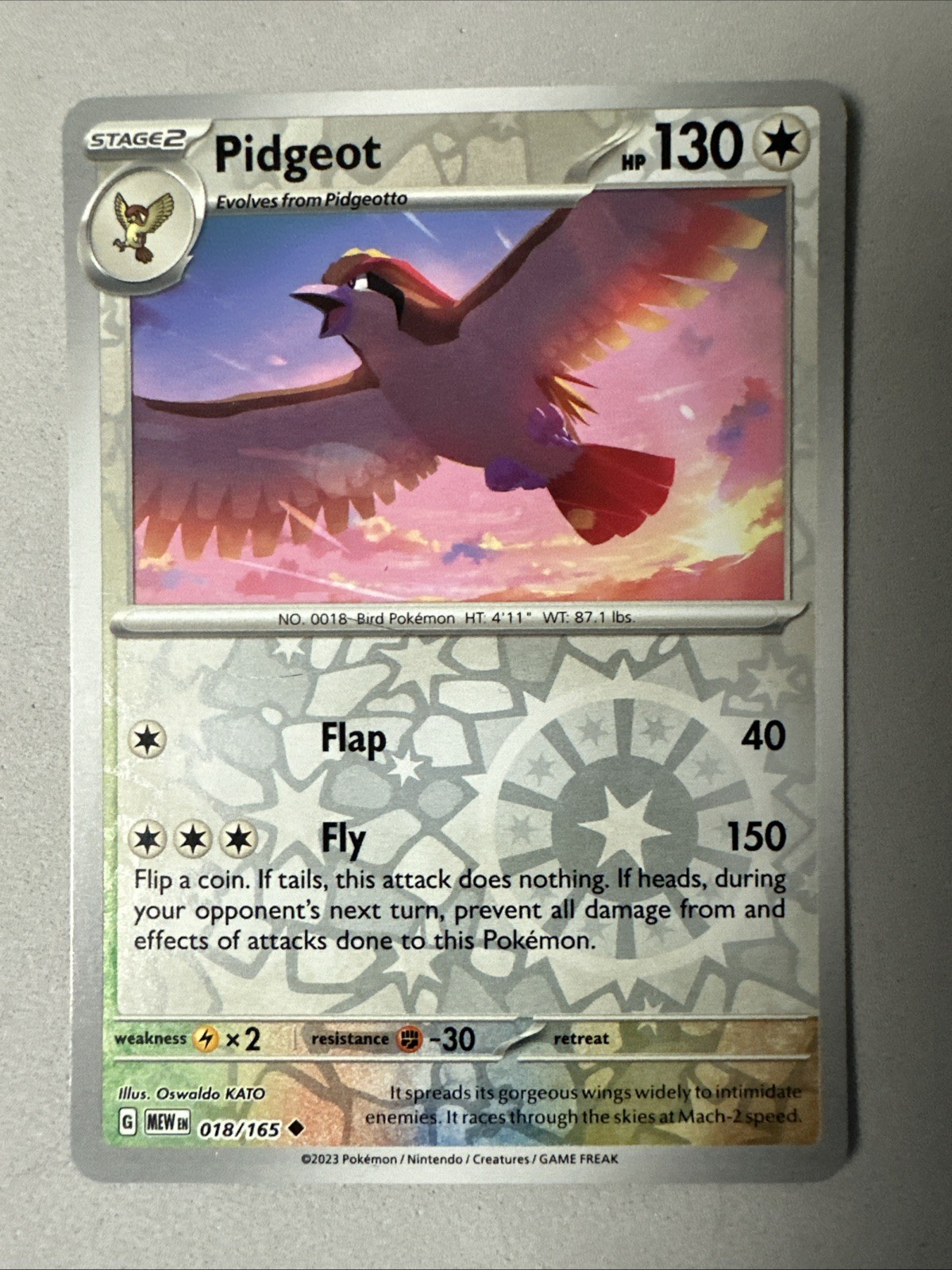 Pokemon TCG * Scarlet & Violet 151  * 018/165 Pidgeot U * REVERSE HOLO * NM