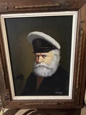 Original Oil Painting Canvas Artwork Captain Picture In Great Shape