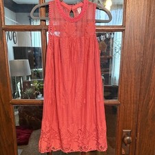 No Boundaries Coral Floral Lace Sleeveless Boho Shift Mini Dress Junior L 11-13