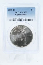 1995-D PCGS MS70 Gymnastics Silver Modern Commemorative Dollar
