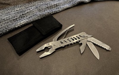 Stainless Steel Multi tool & Sheath 6 Tools Pliers Knife File Philips Flat Head 