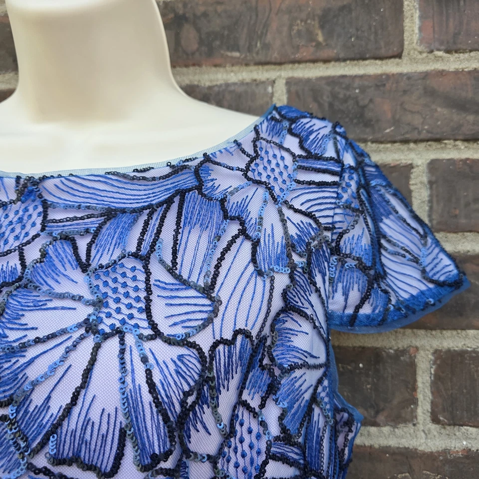 Vestido JS Collections Lena Manga Gorra Hasta el Té Azul Rosa Encaje Formal Talla 8 Foto 4 de 4