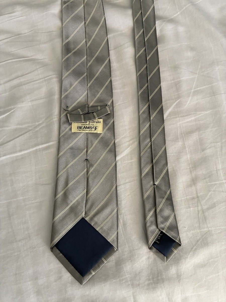 BEAMS ネクタイdrakes(Michael J drake) Vintage Michael J. Drake For Beams Japan Satin Silk Grey Striped