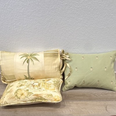Set of 3 Tropical Embroidered Rectangular Throw Pillows Palm Pineapple Floral