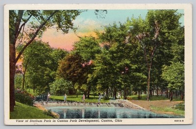 Linen Postcard View at Stadium Park Canton Ohio