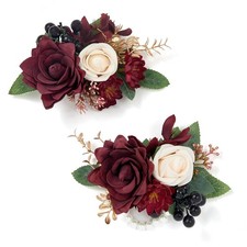 Red Rose Boutonniere and Wrist Corsages Set of 2 Prom Anniversary Wedding