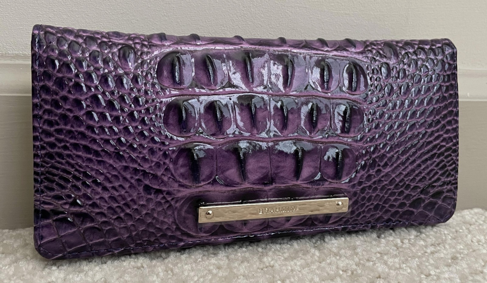 New Brahmin Melbourne ADY Slim Bifold Leather Wallet Clutch HEROIC PURPLE NWT