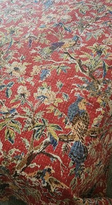 English country  Kantha quilt  intricate bird foliage 90x102''
