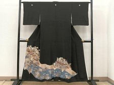 Heiwaya Kimono Luxury black tomesode piece embroidery pine bamboo and plum