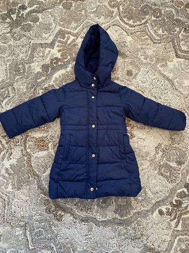 J Crew Crewcuts Coat Girls 3T Navy Blue Fleece Puffer Long Jacket Hooded Parka