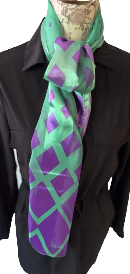 VINTAGE scarf green and purple diamond shapes Christmas gift idea - Image 3 of 4