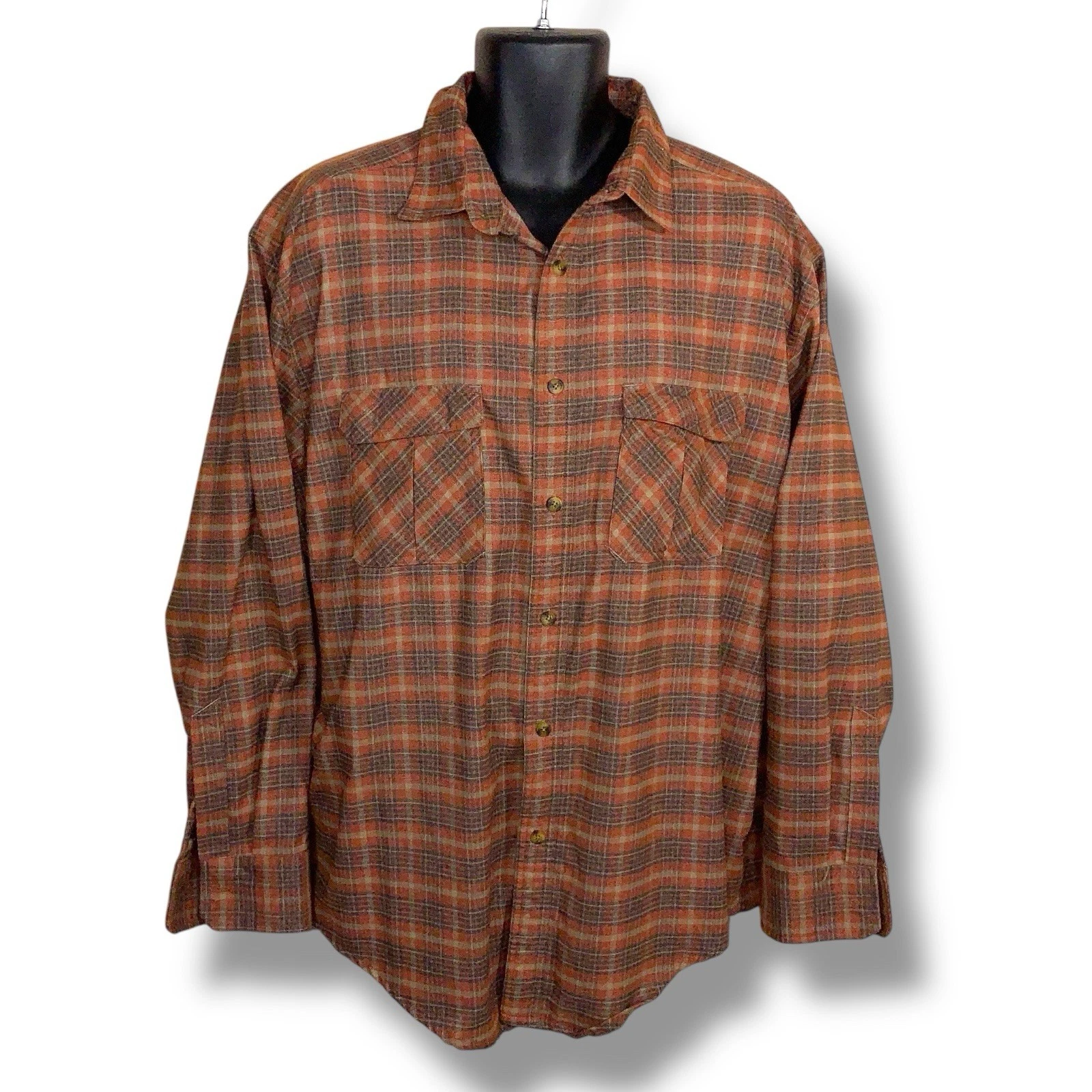XL Cabela’s Mens Plaid Flannel Shirt Cotton Button Up Long Sleeve Outdoor Orange