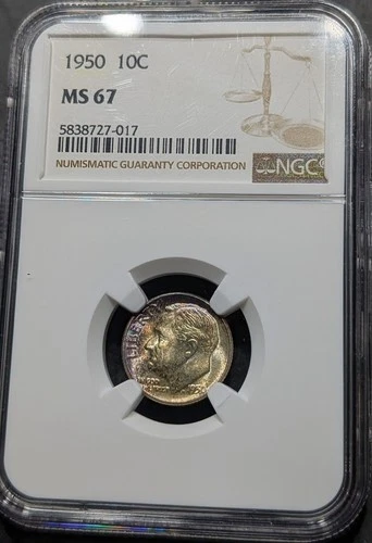 1950-P Roosevelt Dime Ngc MS/67 Choice Eye Appealing Coin