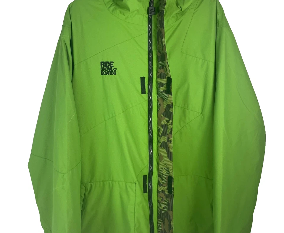 Ride Snowboards Hombres Esquí Snowboard Chaqueta Verde Brillante Bolsillos Capucha Talla Grande Foto 3 de 4