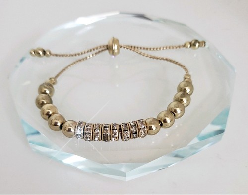 Echt Österreichische Kristalle Gold Overlay Rondell Kristalle & Perlen Schieber Armband - Bild 1 von 11