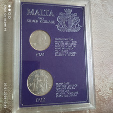 Sterling silver proof coin set Malta coinage 1973. 1 pound + 2 pounds. .987, 30g