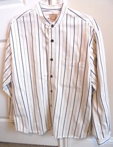 Western Cowboy Reenactor Shirt Large, Striped, Button Down, Band Collar & Cuffs