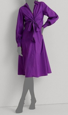Lauren Ralph Lauren Women's Purple Tie-Front Cotton-Blend Shirtdress Size 6