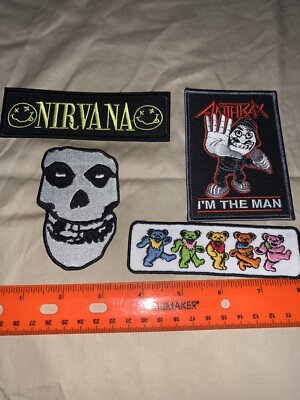 Lost Of 4 Nirvana, Grateful Dead, Misfits & Anthrax Iron On Patches 