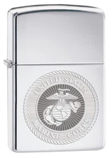 Zippo USMC Marine Corps Engraved Seal Lighter, High Polish Chrome NEW IN BOX