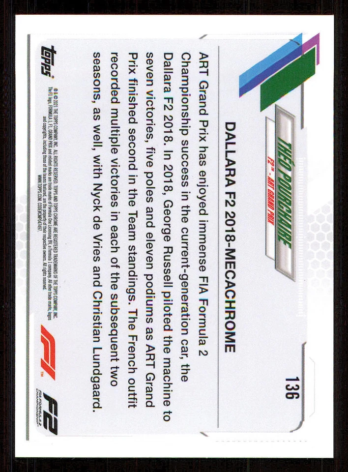 2021 Topps Chrome Formula 1 #136 Theo Pourchaire/F2 Cars - Image 2 of 2