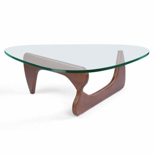 Modern Tripod Triangle Tempered Glass Coffee Table Noguchi 0.8in Ash Solid Wood - Picture 26 of 59