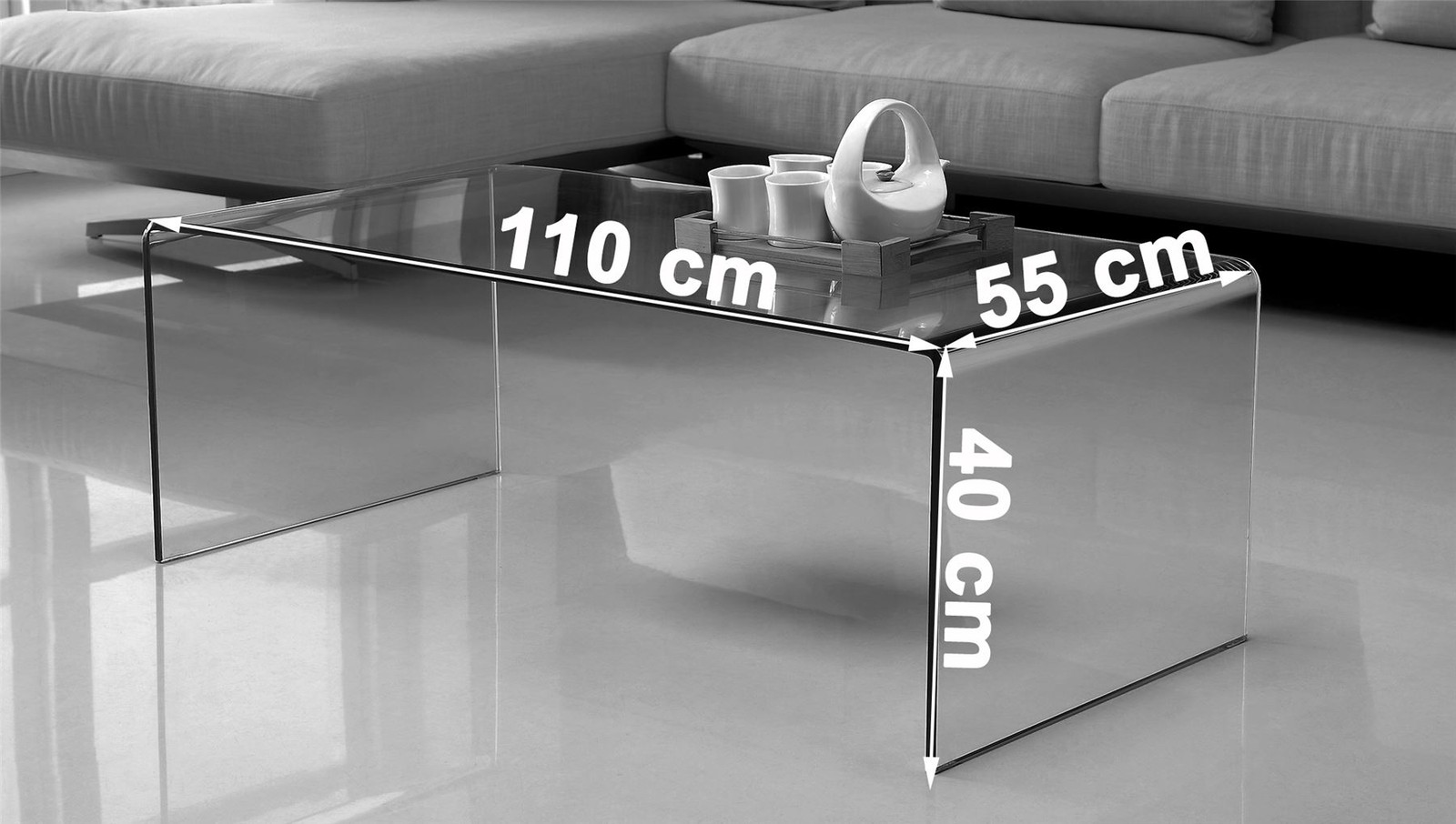 Nova Curved Clear Glass Coffee Table Modern Bent Glass Living Room