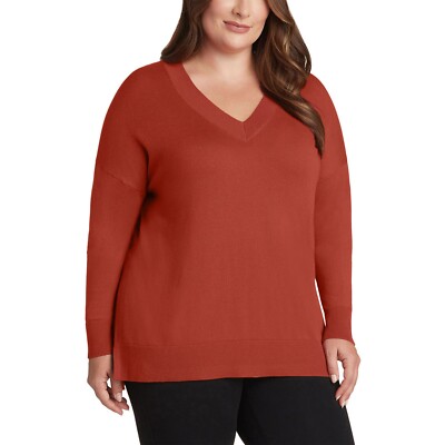Matty M Ladies' V-Neck Sweater Lightweight Tunic Length Brick Large