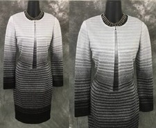 NEW St John knit silver black white shimmer multi jacket dress suit size 2