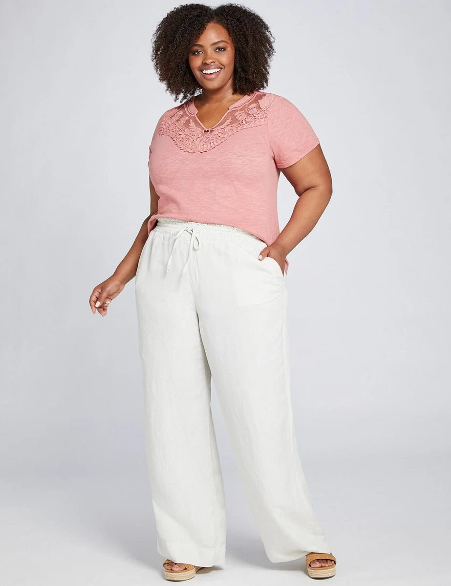 LANE BRYANT PLUS SIZE LINEN BLEND PULL ON WIDE LEG PANTS SZ 14/16